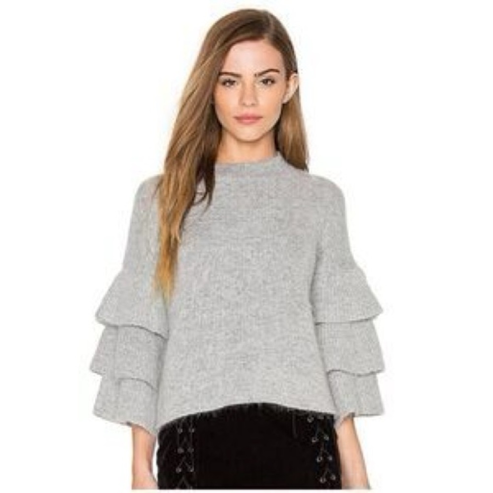 Endless Rose Tiered Sleeve Gray Knit Sweater | Size Small | NWT | Women's